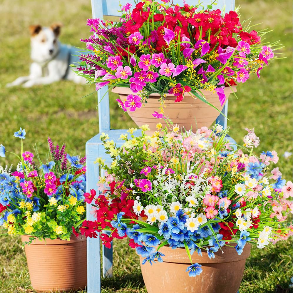 30 Bundles 12 Style Artificial Flowers for Outdoors Fake Silk Flowers UV Resistant Faux Plastic Plants for Spring Summer Garden Porch Window Box Table Vase Home Indoor Outdoor Hanging Decoration - color: Spring Flowers for Outdoors
