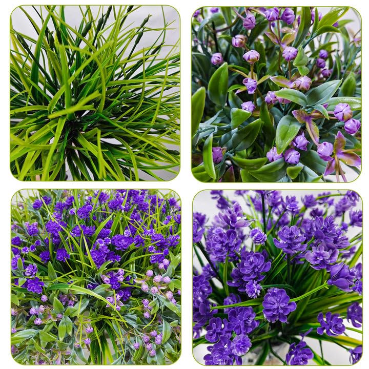 36 Pcs Artificial Flowers for Outdoor, UV Resistant Outdoor Fake Plants Faux Plastic Flowers Shrubs for Outside Garden Patio Porch Window Box Spring Summer Decor (Mixed Purple) - color: Purple
