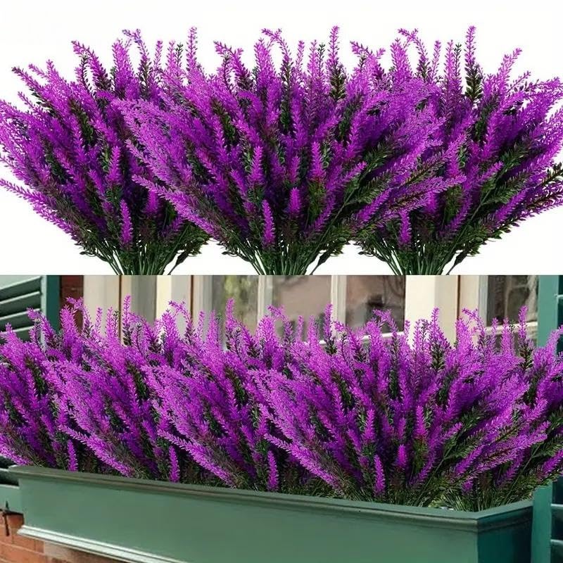 Faux Lavender Flowers Branches 6 Pcs Artificial Greenery Floral Plants Faux DIY Shrubs Bouquet for Vases Valentine's Day Wedding Garden Patio Table Decor Indoor Outdoor (Fuchsia) - color: 6bundles--lavender Fuchsia