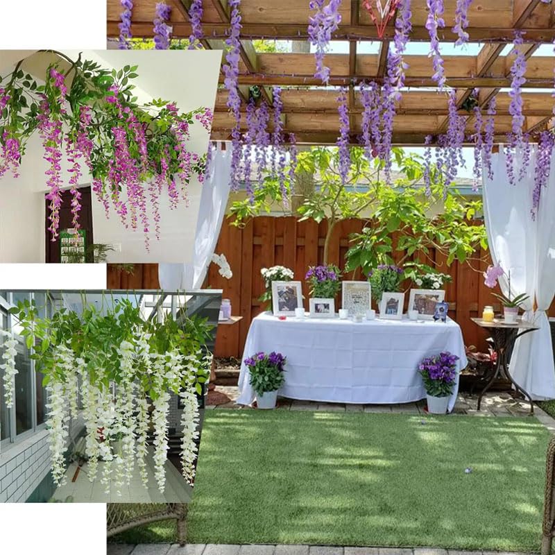24 Pack Purple Wisteria Hanging Flowers Garland, 3.77 Feet Artificial Flower Vines, Fake Wisteria, Artificial Vines Hanging Garland for Backdrop Outdoor Yard Garden Decor - color: Purple, size: 24 PCS