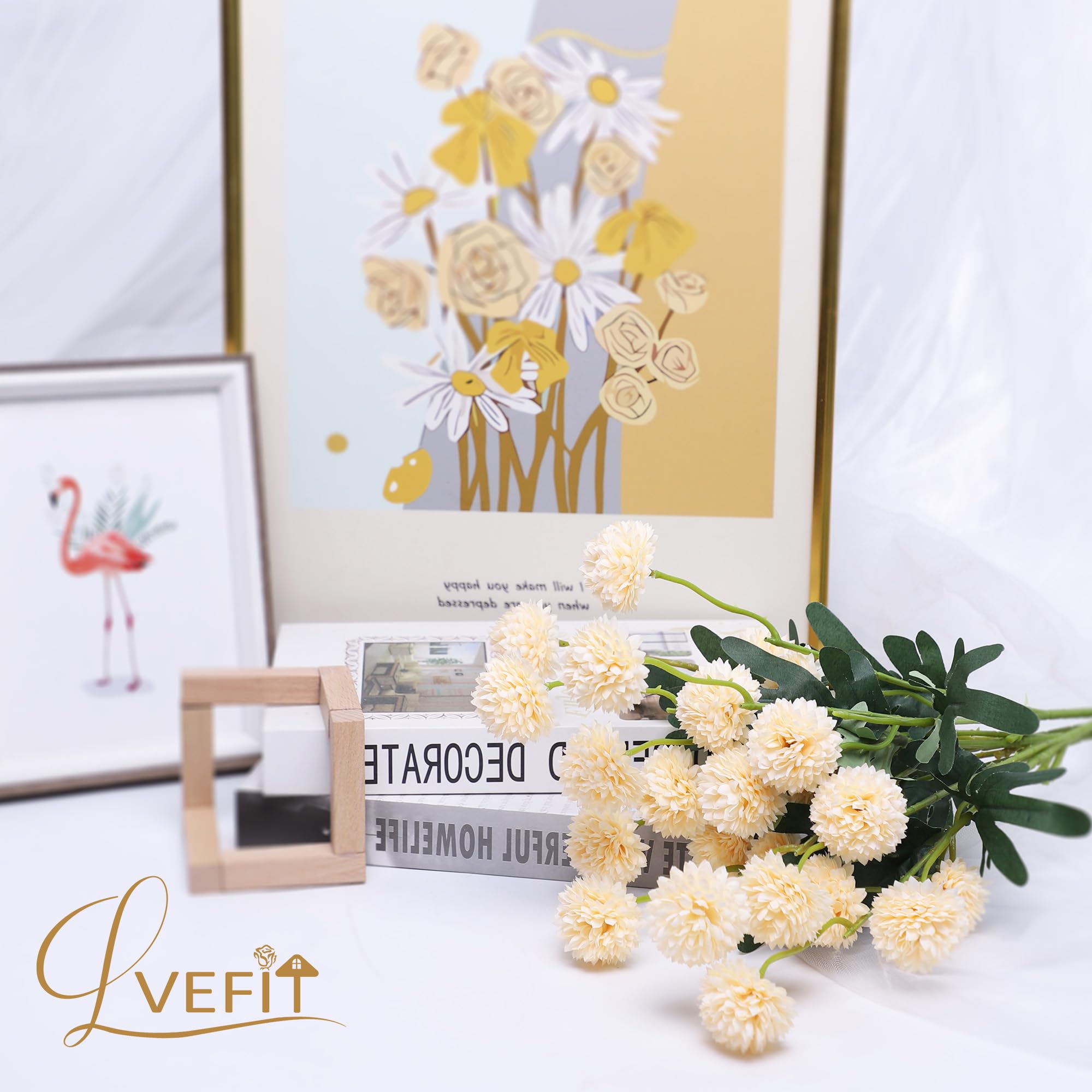 LVEFIT 10 Pcs Champagne Kiku Flower Fake Mums Long Stem Flowers,Faux Kiku Flower Bulk,Silk Flowers Mini Chrysanthemum Floral Arrangements,Artificial Flowers Chrysanth Mini Fake Flower - color: Champagne