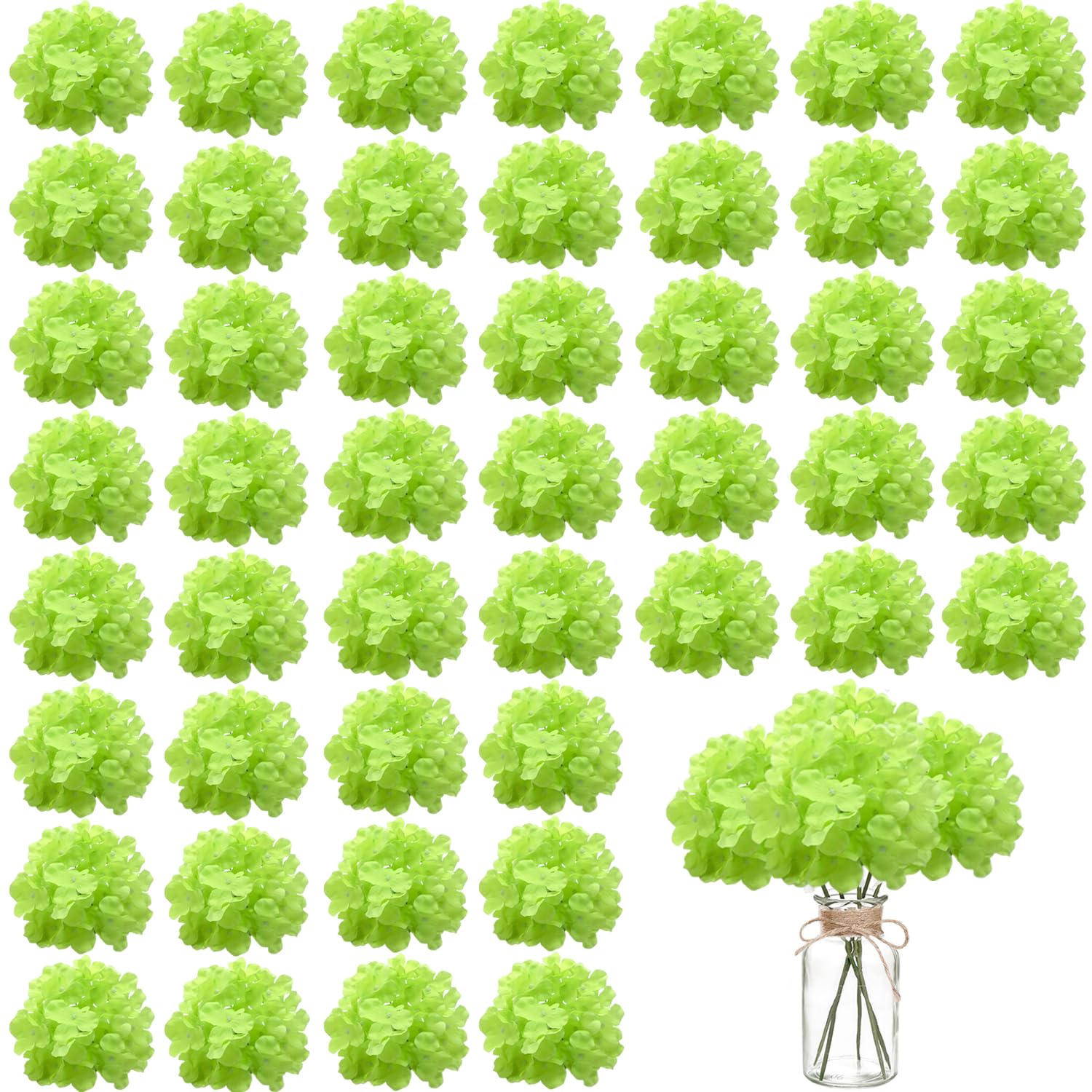 100PCS Artificial Hydrangea Flowers, Fake Flowers Silk Hydrangea Full Flowers Heads with Stems for Wedding Home Party Shop Baby Shower Decor (Green) - color: Green