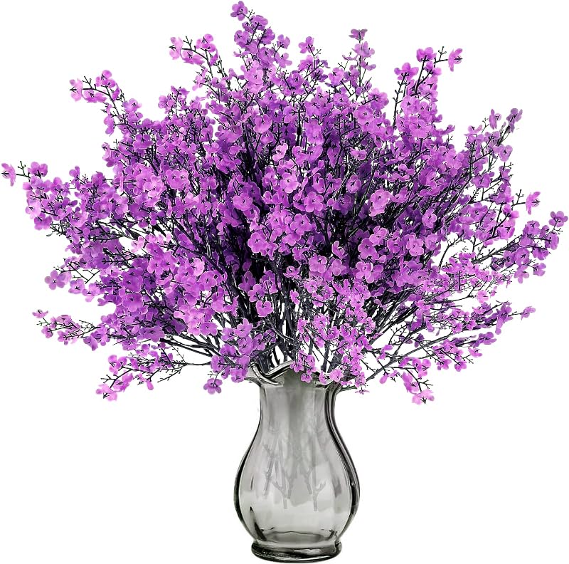 Sggvecsy 15 Pcs Babys Breath Artificial Flowers Gypsophila Bouquets Bulk Real Touch Fake Silk Flowers for Home Wedding DIY Floral Arrangement Kitchen Table Centerpiece Festival Decoration (Purple) - color: Purple, size: 15Pcs