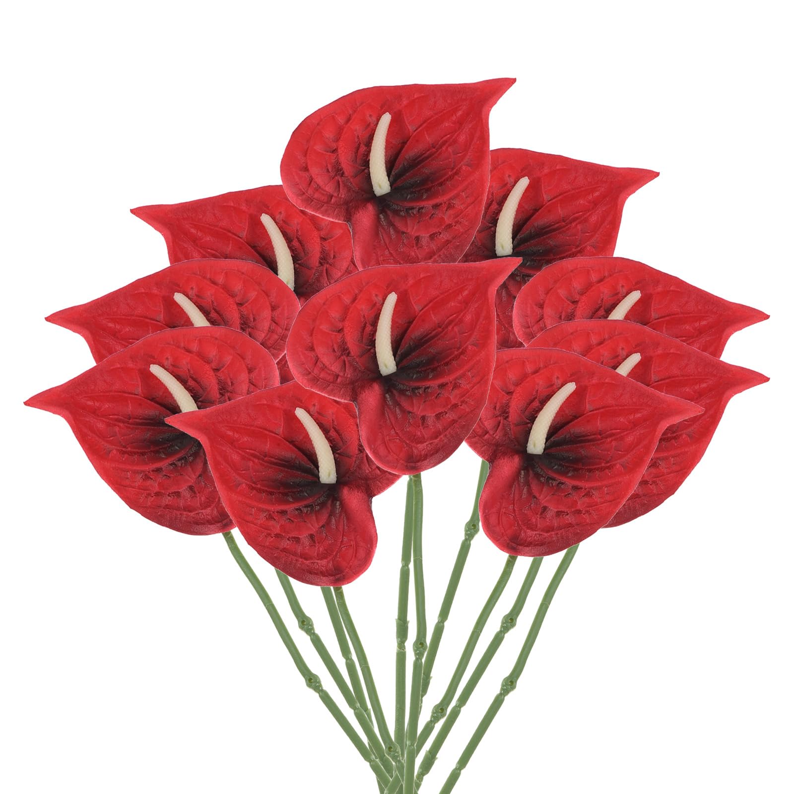 PATIKIL 13" Artificial Anthurium Lily Flowers, 10 Pack Permanent Flower Floral Arrangements Bouquet for Home Decor Bridal Wedding Festival Party, Dark Red - color: Dark Red