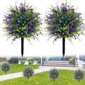 Artificial Boxwood Plants Outdoor with Stake,Set of 2 Artificial Topiary Ball Flowers Faux Shrubs Bushes with Spike, UV Resistant Fake Flowers Ball Tree for Planter Filler Garden Front Porch D17 - style: Spring