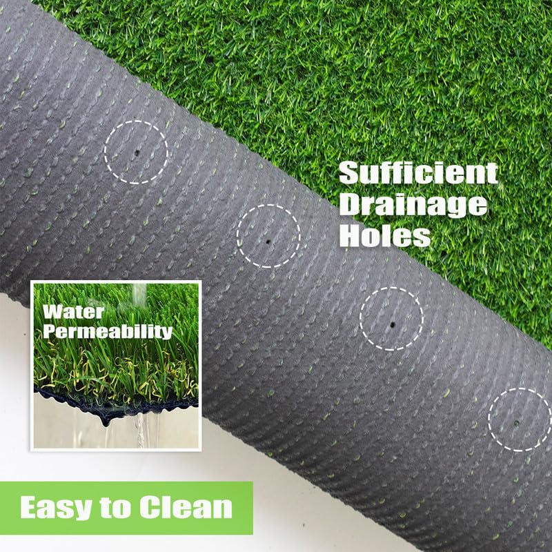 Artificial Grass Turf Rug, 0.7" Fake Grass Faux Thick Outdoor Rug 3FT x 11FT Synthetic Mat Astroturf with Drain Holes for Dogs Garden Lawn Landscape Balcony - size: 3FTX11FT