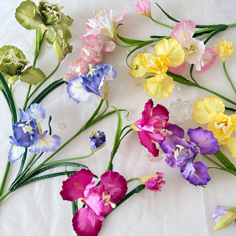36" Tall Artificial Iris Flower Silk Flower 9 Heads, 3 pcs Real Touch Faux Flowers Picks Bouquet,Long Stems Fake Flower for Home Party,Wedding Flowers Arrangements,Dining Table Centerpieces(Hot Pink) - color: Hot Pink