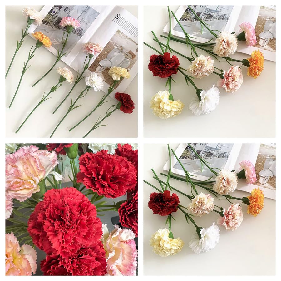 10 Stem Artificial Flowers Carnations Bouquets,11inch Real Touch Flowers with Stems,Silk Petals Fake Flowers Forever Plants for Wedding Flower Bouquet Centerpieces Bridal Shower Birthday (Pink) - color: Pink