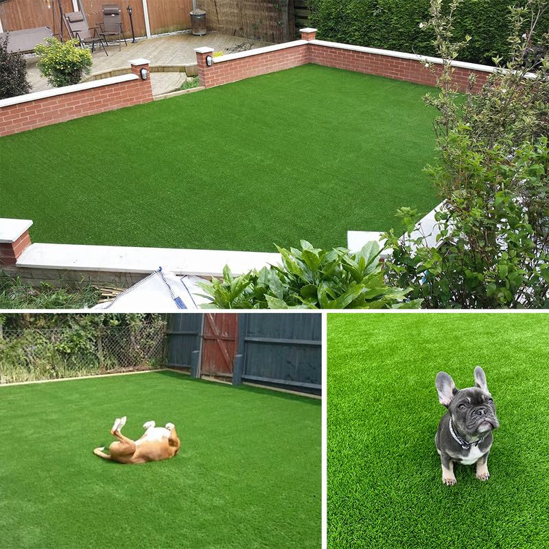 Petgrow Thick Artificial Grass 3 x 20ft,0.7Inch Pile Height Green Soft Fake Faux Grass Turf Mat,Indoor Outdoor Garden Dogs Pet Synthetic Grass Carpet Doormat, Rubber Backed with Drainage Holes - size: 3FTX20FT