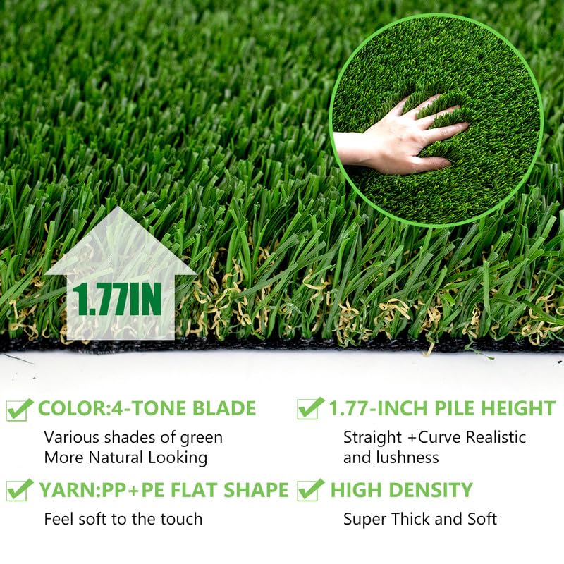 Petgrow Ultrathick Artificial Grass Turf,1.77 Inch High Dense W Shape Grass Silk -Durable PU Backing-Luxurious Indoor Outdoor Dog Garden Landscape Patio Synthetic Fake Faux Grass Mat-Sent by Rolled - size: 1FTX19FT