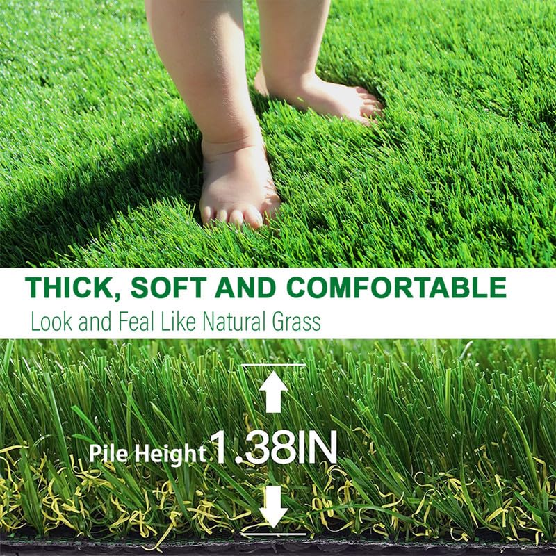 Artificial Grass Astroturf Rug 4FTx6FT(24 Square FT) Fake Grass Pet Dog Mat with Drain Holes Realistic 1.38" Pile Height Indoor Outdoor Artificial Turf Synthetic Turf Thick Faux Grass