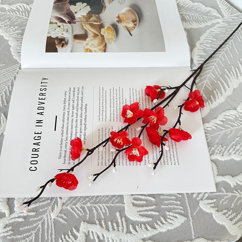 12 Pcs Artificial Plum Blossom Flowers 22" Fake Cherry Blossom Branches Faux Silk Plum Blossom Branches Arrangements for Vase Home Wedding Anniversary Dinning Table Spring Decor