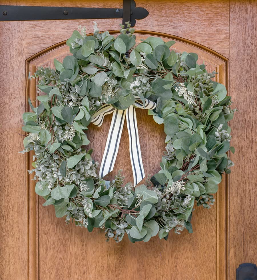 Ouddy Decor Eucalyptus Garland 6.56 Ft Lush Silver Dollar Leaves Boxwood with White Buds Artificial Faux Greenery Vines for Baby Shower Wedding Party Table Runner Room Home Mantle Decor - color: White, size: 1 Pack