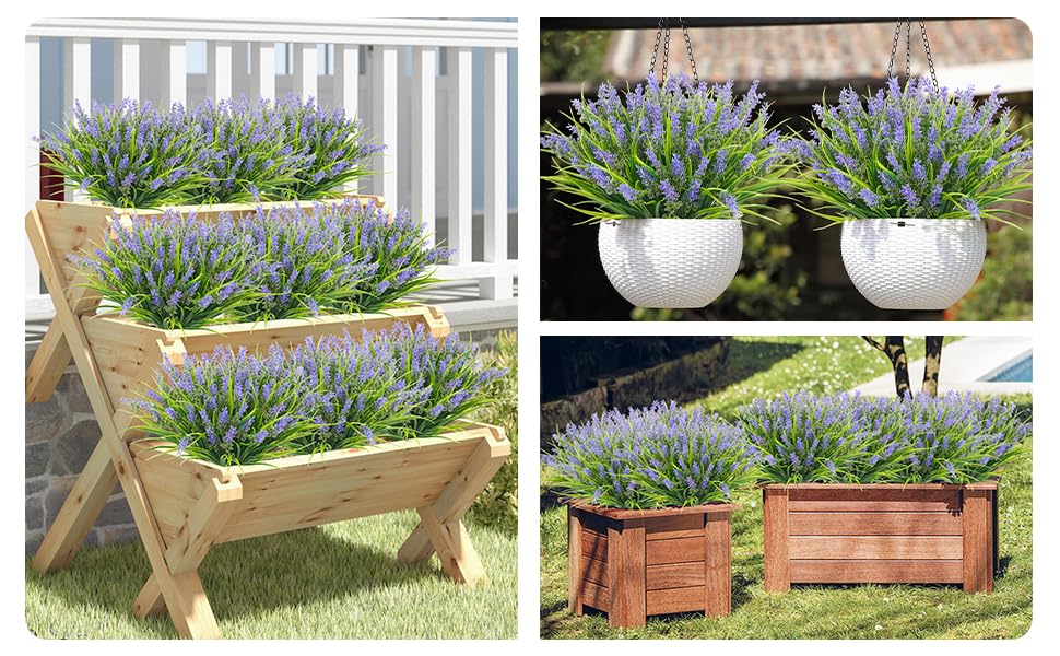 obbsie 36 Bundles Artificial Plants Outdoor, 18.2" UV Resistant Faux Monkey Grass Greenery Stems No Fade Faux Plastic Flowers Shrubs for Home Weddings Garden Porch Front Patio Office Decor - Purple - color: Purple, size: 36 Pcs