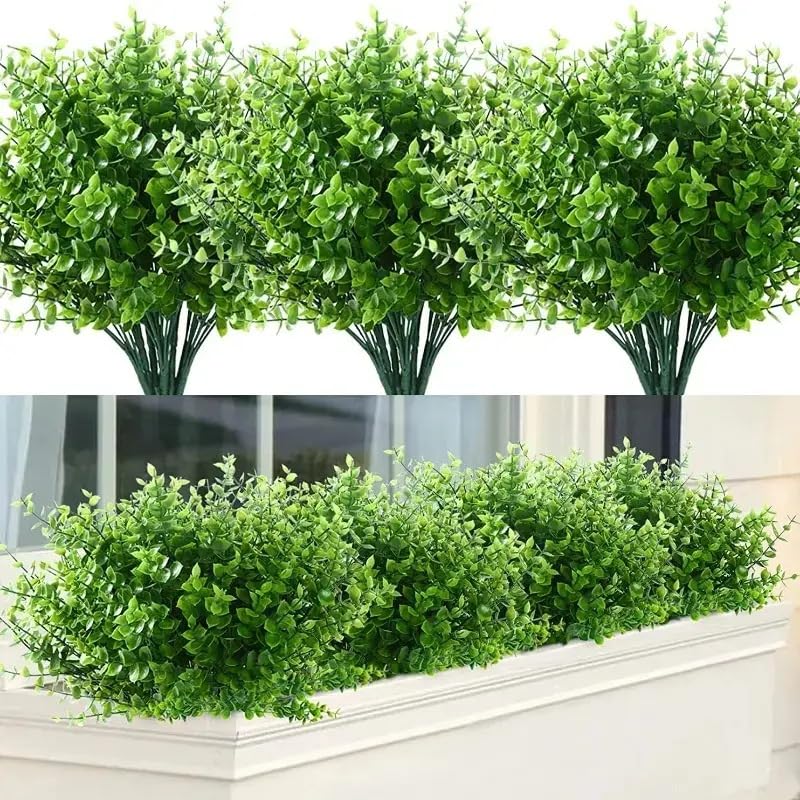 5 Bundles Artificial Eucalyptus Artificial Grasses Fake Greenery Boxwood Stems Fake Plants and Greenery Springs for Farmhouse,Home,Garden,Office,Patio,Wedding and Indoor Outdoor (Green) - color: 6bundles-eucalyptus Leaf