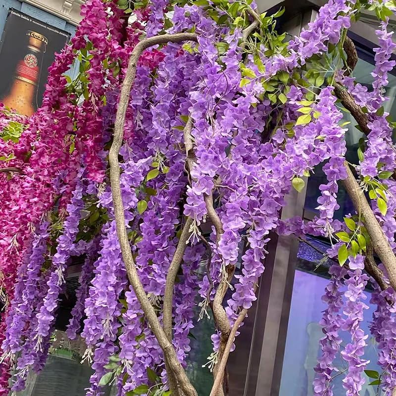 12 Pack Wisteria Flower Vines Garland, 3.75 Ft Artificial Flower Strings, Fake Hanging Flowers, Silk Wisteria Garland Flowers, Flower Vine for Wedding Garden Decor (Purple Blue) - color: Purple Blue