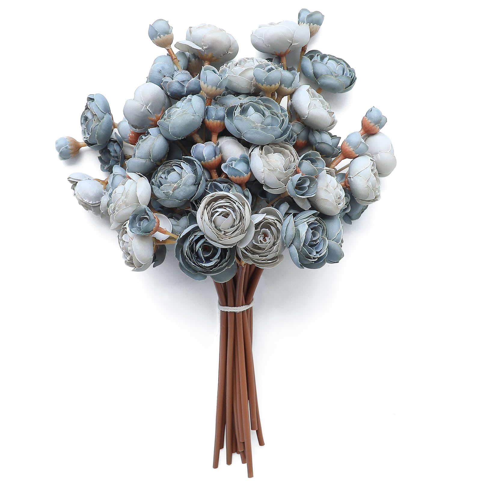 Floroom Ranunculus Artificial Flowers 18 Pcs Dusty Blue Faux Silk Mini Ranunculus Bulk Fake Wedding Filler Flowers for DIY Bouquets, Centerpieces, Bridal Shower Decorations & Arrangements - color: Dusty Blue