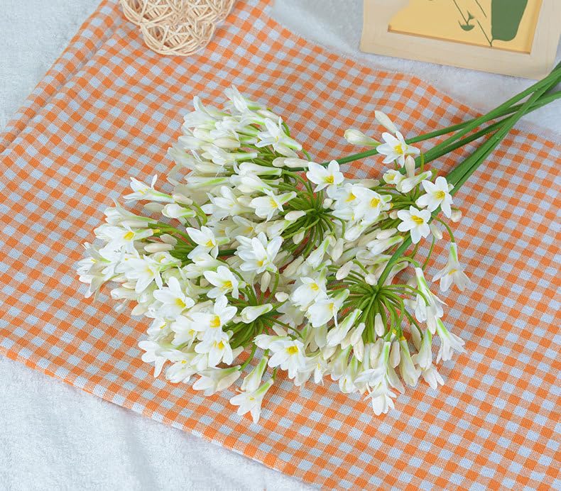 Htmeing 6PCS Artificial Agapanthus Flowers Long Stems Silk Lily Flowers for Home Hotel Flower Arrangement Party Decor (White) - color: White