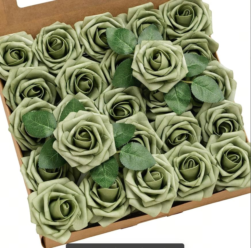 Ling's moment Artificial Roses, Elf Green, 3 Inch 50 Pcs | Foam Material, With Stems, DIY Floral, Wedding/Party Decor, Centerpieces/Bouquet - color: Gn- Elf Green, size: 50Pcs