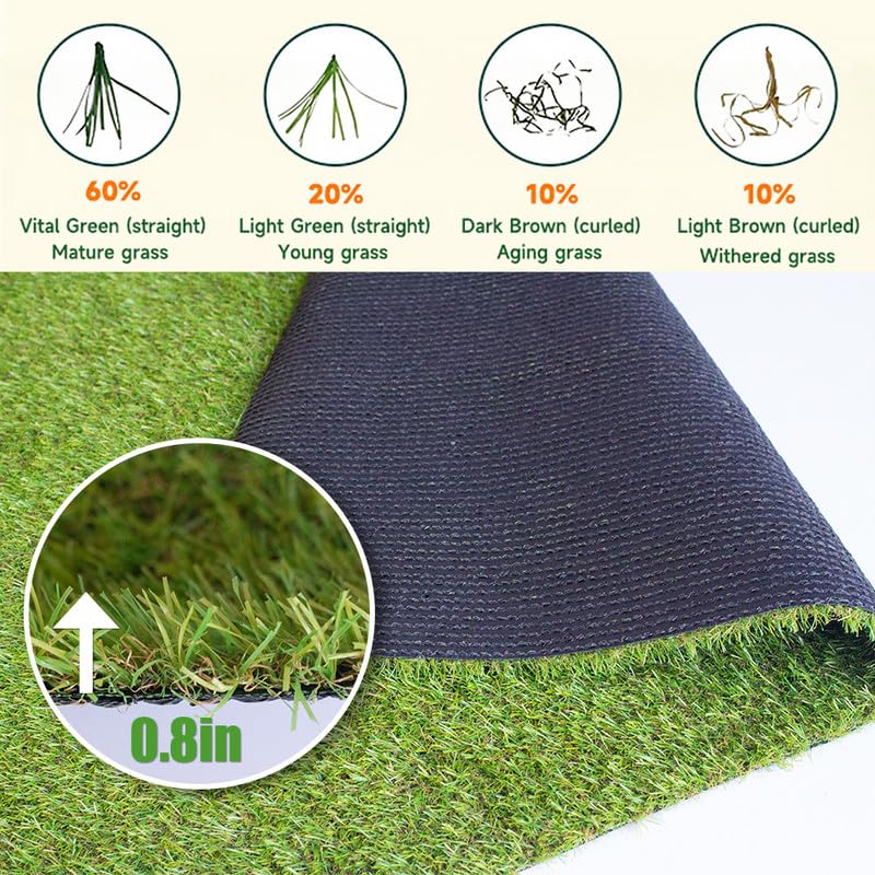 Artificial Grass Rug 1FT x 12FT, 0.8" Thick High Density Fake Turf with Drainage Holes, Realistic Synthetic Grass Mat for Dogs, Patio, Backyard, Balcony, Indoor Outdoor Lawn Carpet - size: 1FT x 12FT