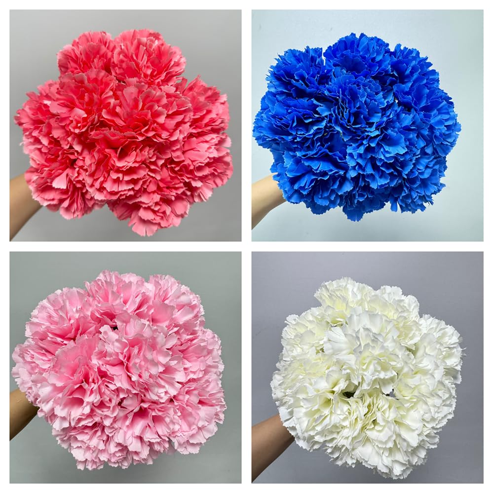 Rikyo 11" Bouquets 10 Stem Light Red Carnations,Outdoor No Fade Artificial Flower,Mini Carnation Silk Petals Fake Flowers Forever Plants for Home Party and Wedding Holding Flowers - color: Red