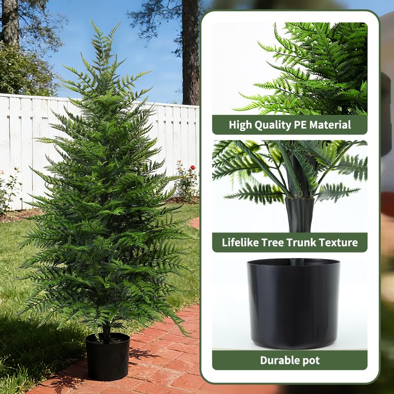 Grooy Artificial 4FT Fern Topiary Trees, Set of 2 Potted Realistic Boston Fern Plants Shrub, Fake UV Resistant Evergreen Bushes Tree for Porch Garden Indoor Outdoor Decor - color: Green Fern Tree