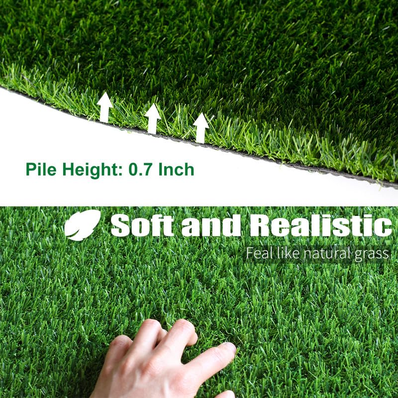 Artificial Grass Turf Rug, 0.7" Fake Grass Faux Thick Outdoor Rug 3FT x 20FT Synthetic Mat Astroturf with Drain Holes for Dogs Garden Lawn Landscape Balcony - size: 3FTX20FT