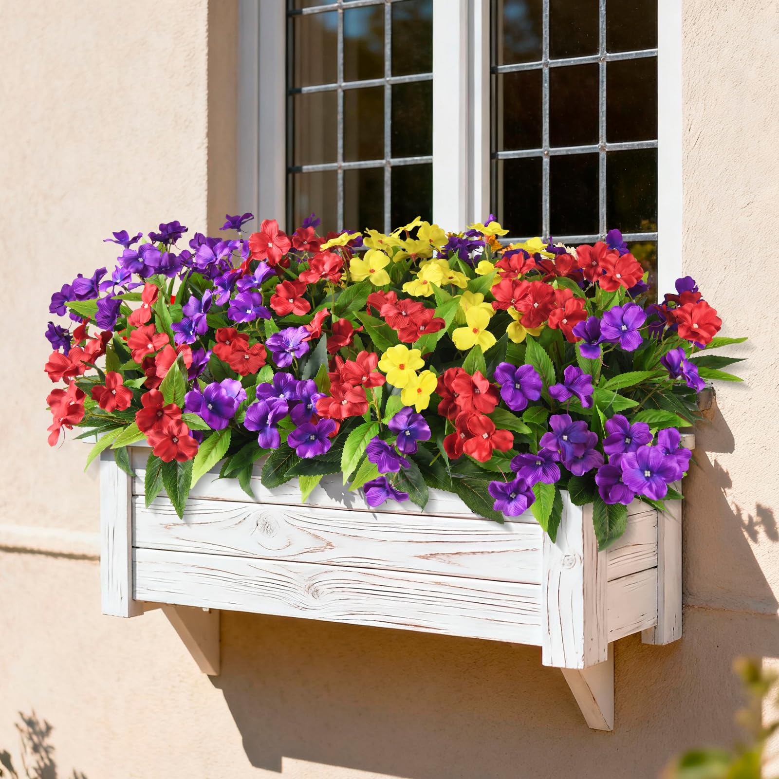 Hommyea Artificial Fake Flowers for Outdoor, 6 Bundles UV Resistant Faux Plants Decoration Silk Flowers No Fade Plastic Flowers for Outside Planters Home Porch Patio Yard Garden Decor - color: Purple Red Yellow