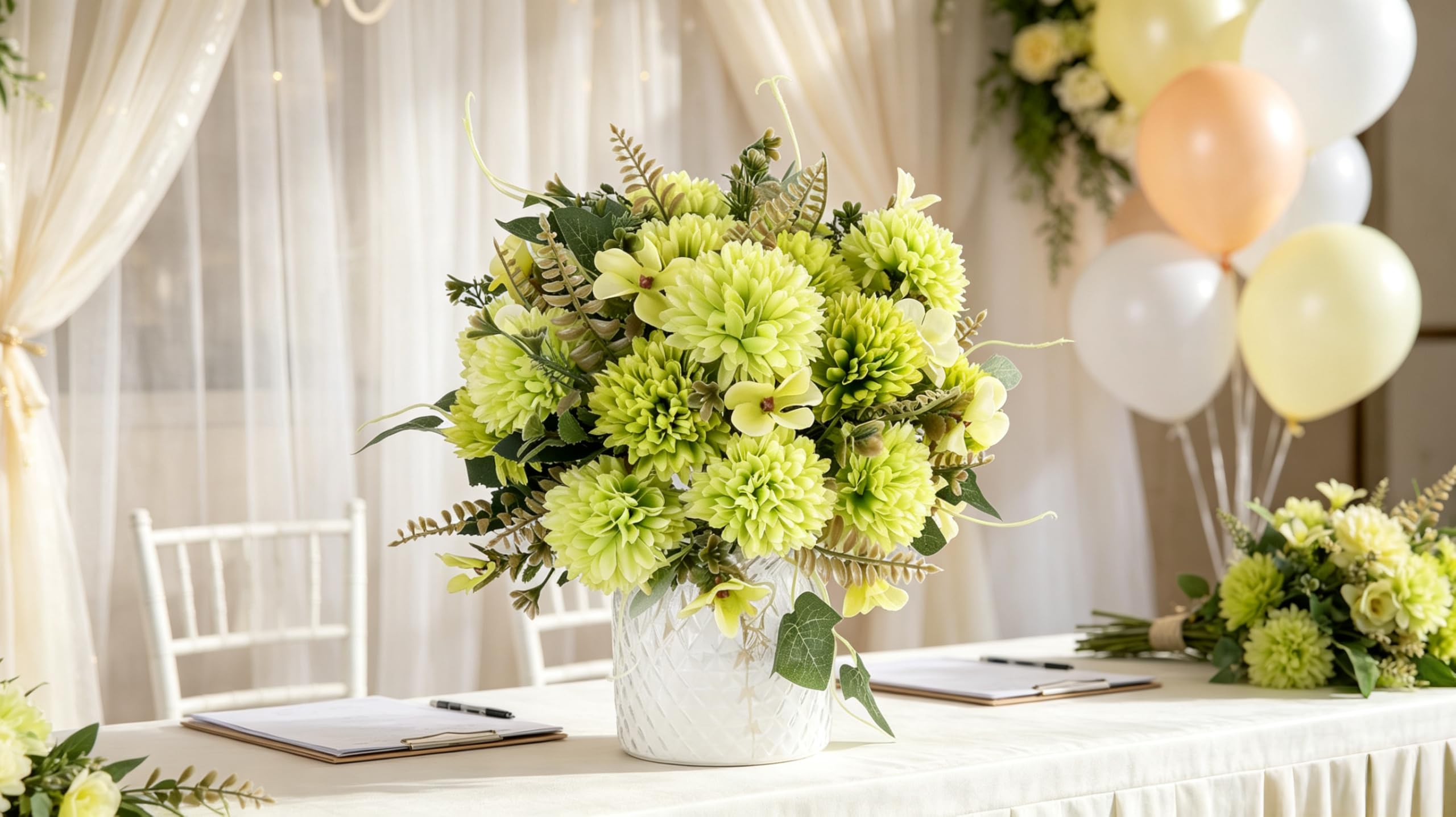 4pcs Artificial Flowers -20 Head Silk Chrysanthemum & Hydrangea Bouquet - Fake Wedding Party Decor for Home Garden Vase (Dark Green & Light Green) - color: 4pcs-dark Green Light Green