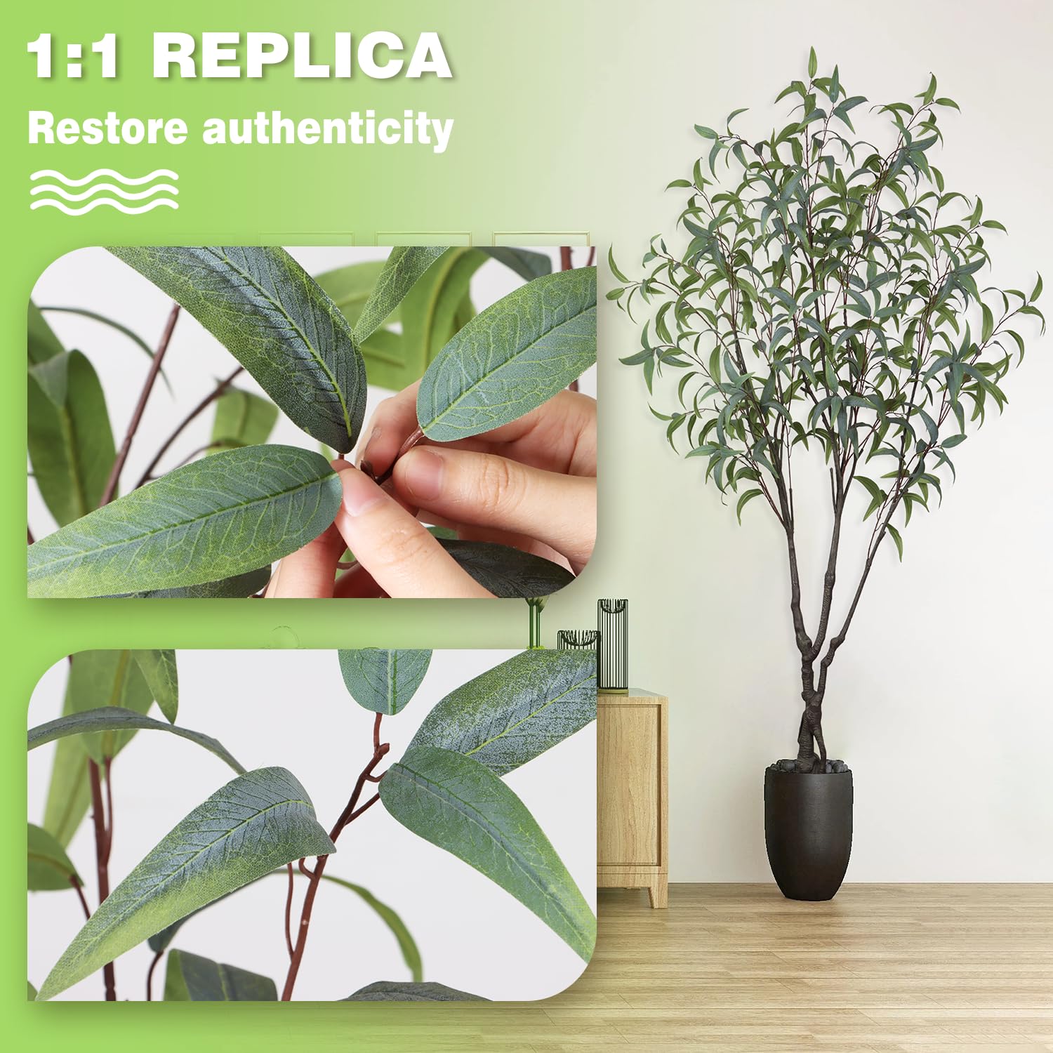 6.89ft Aritificial Eucalyptus Trees for Indoor Home Decorations, Tall Faux Eucalypt Trees with Lifelike Leaves for Outdoor Decor, Nearly Natural Fake Floor Plants for Living Room Office - color: Green-ap14
