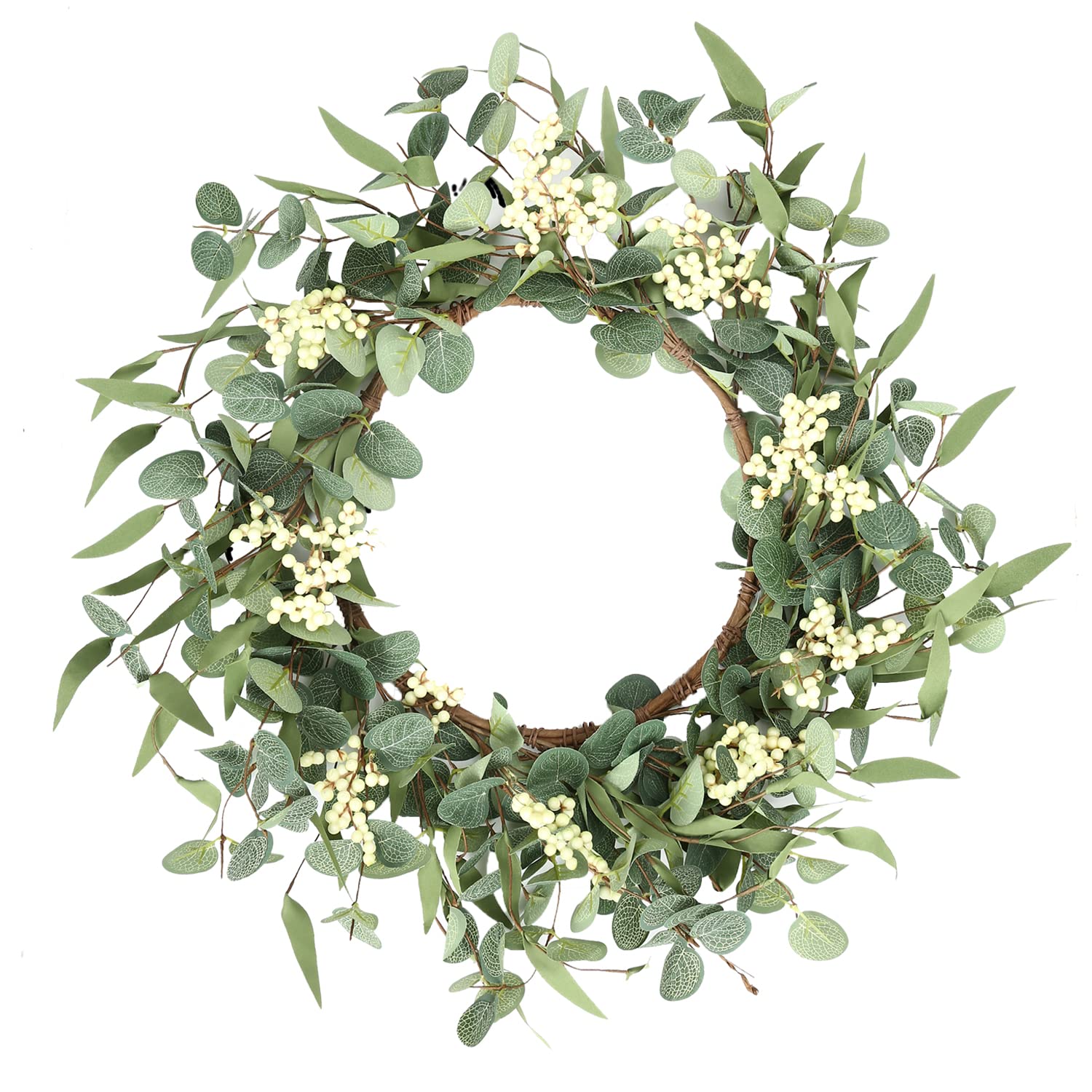 Pinkpum 16'' Eucalyptus Wreath for Front Door, Porch, Window - Green Decor for Home, Farmhouse - Spring, Summer, Fall, All Seasons - color: White, size: 16''