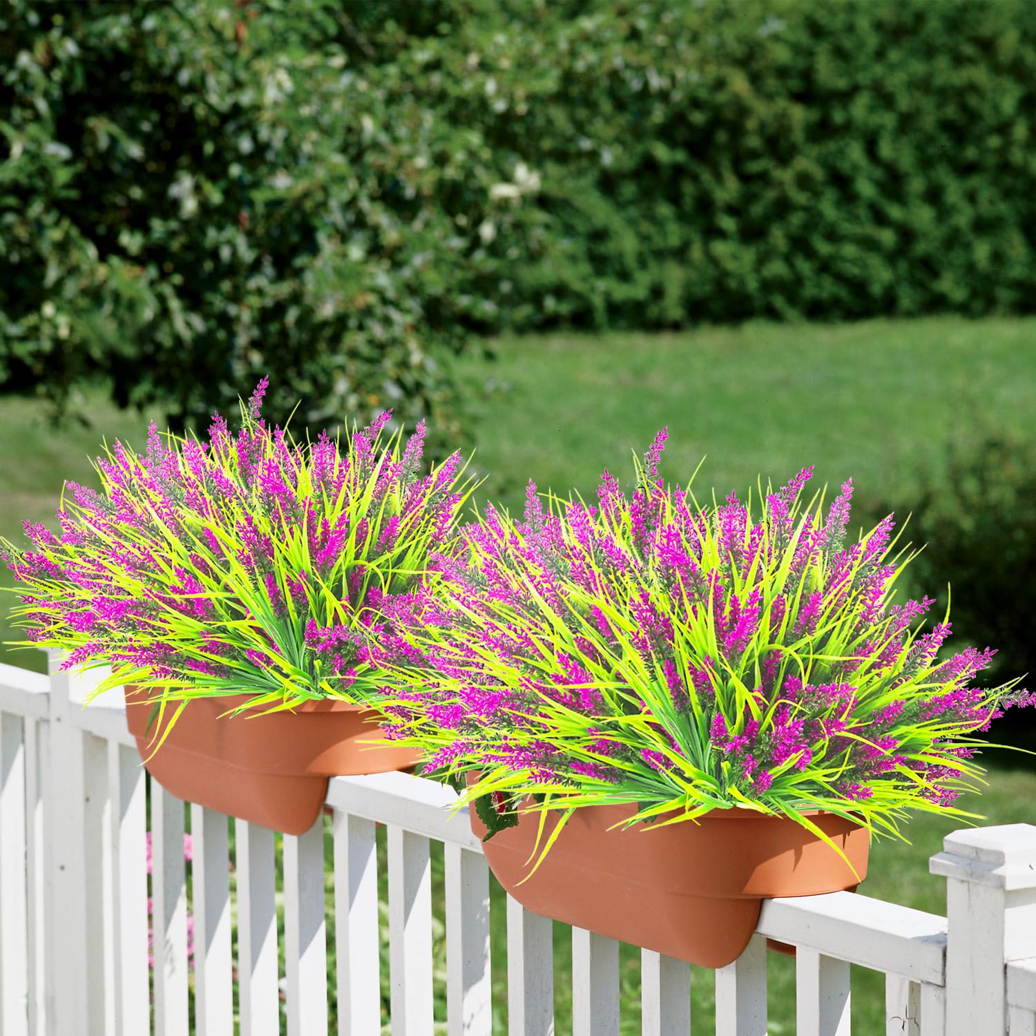 Grunyia 20 Bundles Artificial Plants Outdoor Fake Monkey Grass with Flowers (Fuchsia) - color: Fuchsia
