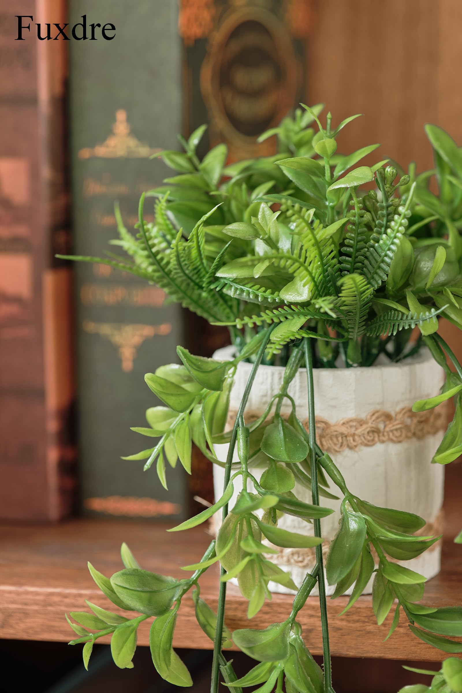 Fake Hanging Plants, 2pcs Artificial Potted Greenery Faux Eucalyptus Vine Fern and String of Pearls in Pot for Home Room Wall Shelf Patio Garden Indoor Outdoor Decor - color: Hangingb-2pcs