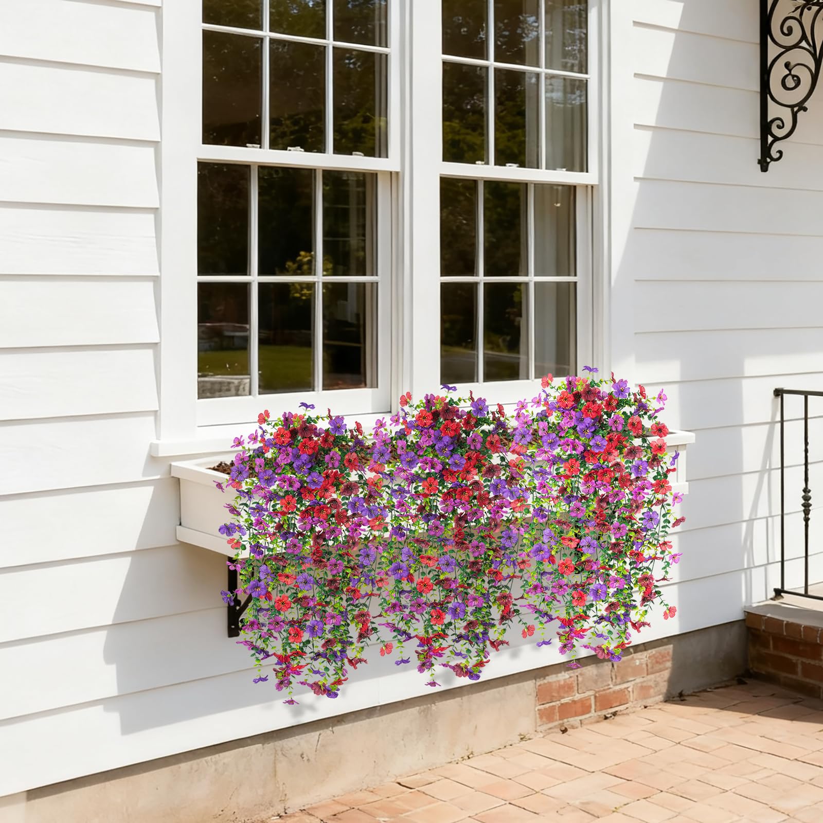 Hrobek 4 PCS Artificial Hanging Plants Flowers for Outdoor Srpring Summer Decoration, Fake Realistic Daisy Eucalyptus for Outdoors, Faux Plastic Greenery Long Vine Indoor Wall Patio Porch Decor - color: A-purple Red Brown