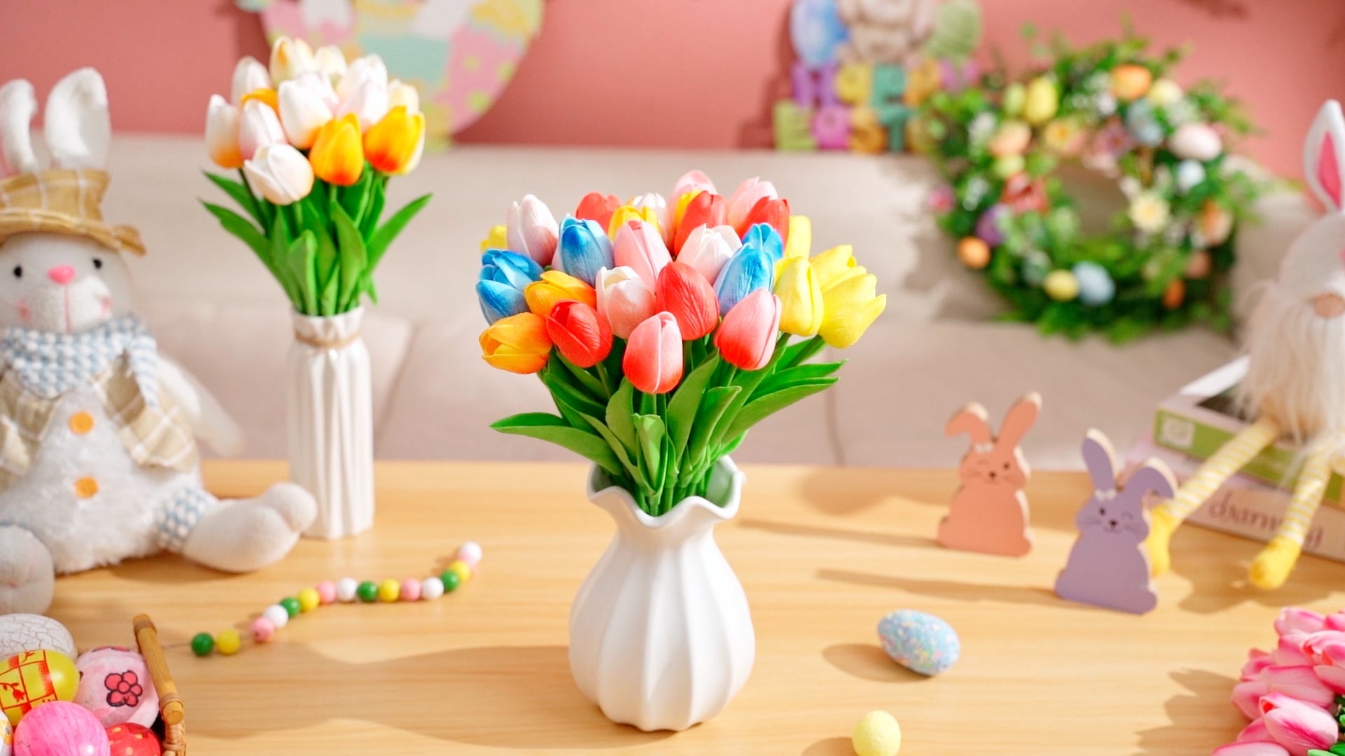 Lyrow 30 Pcs Tulips Artificial Bouquet Flowers Faux Tulips for Home Kitchen Wedding Decorations,Gift Idea for Easter Decor Mother's Day Birthdays(Pink) - color: Pink