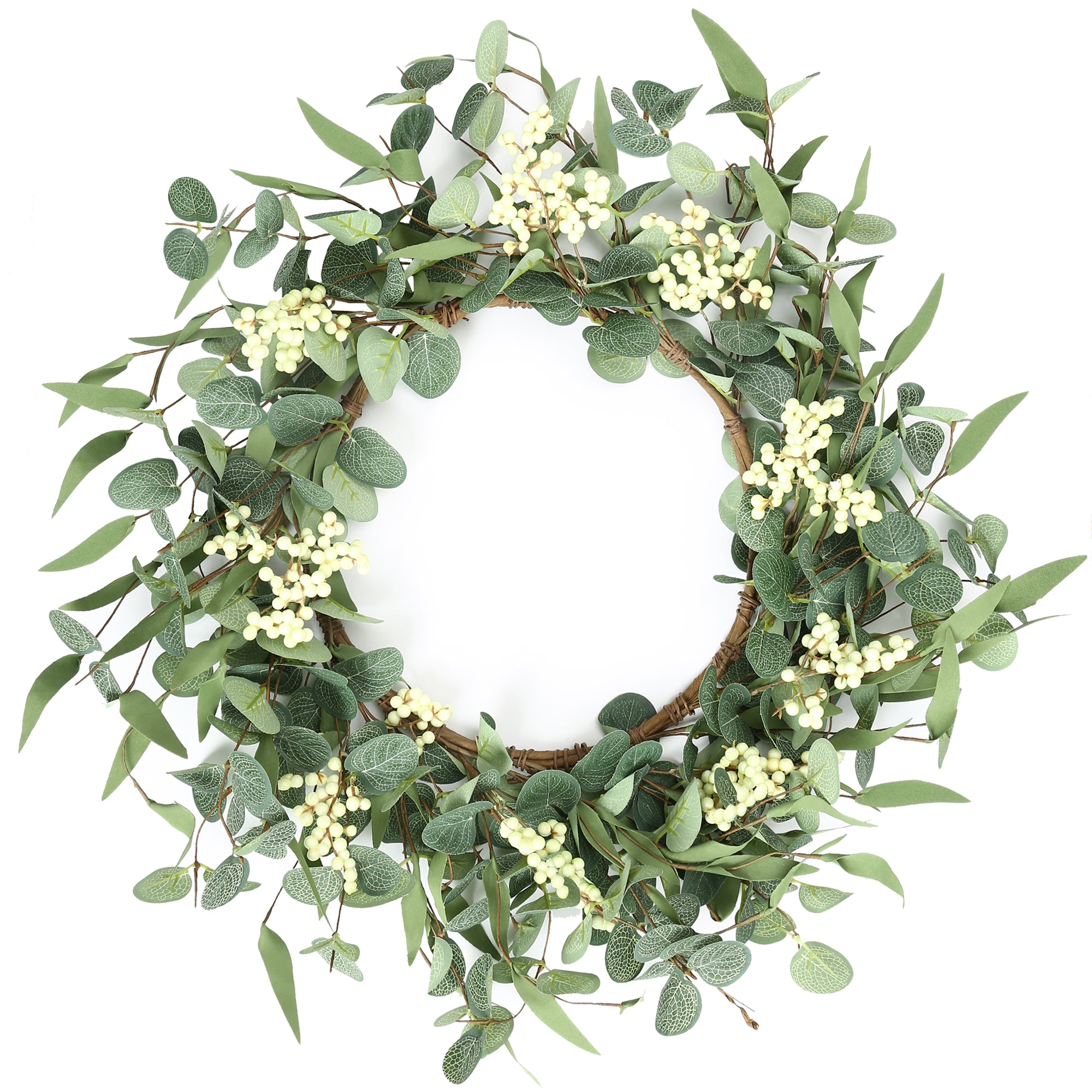 Pinkpum 16'' Eucalyptus Wreath for Front Door, Porch, Window - Green Decor for Home, Farmhouse - Spring, Summer, Fall, All Seasons - color: White, size: 16''
